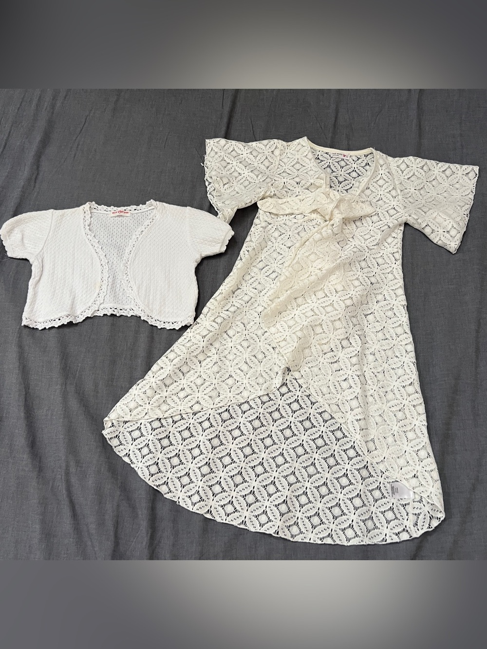 Girls Ivory Crochet Lace Dress with Matching Bolero - Brand: